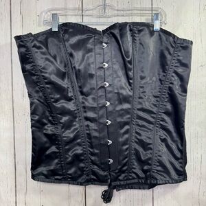 Black Satin Corset Bustier Top Lace Up Back Y2K Goth Lingerie Size 36 Clubwear